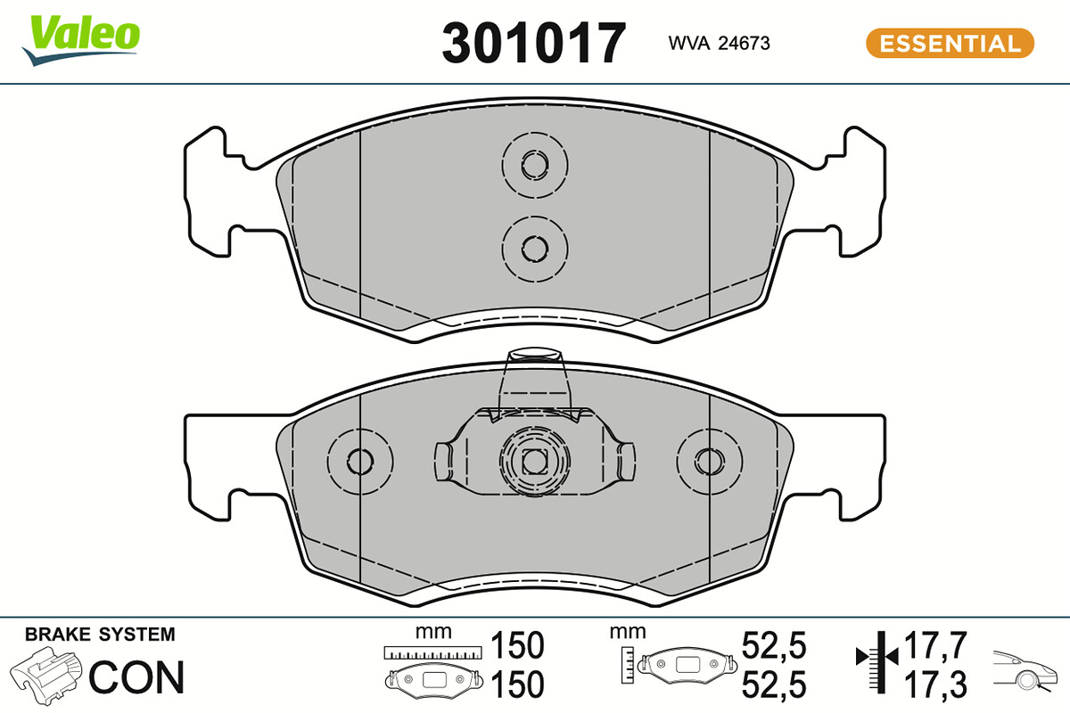 Jeu de 4 plaquettes de frein VALEO ref. 301017
